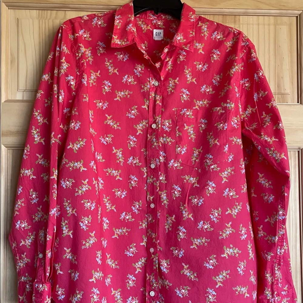 Gap Pink with Floral Button Down Shirt XL